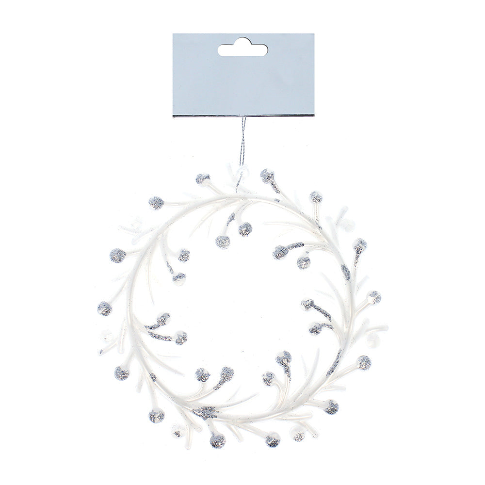 Christmas Decoration Hanging 110Mm- Glitter Wreath Silver