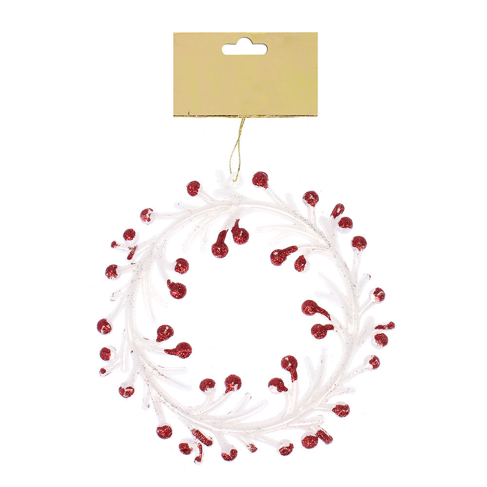 Christmas Decoration Hanging 110Mm- Glitter Wreath Red