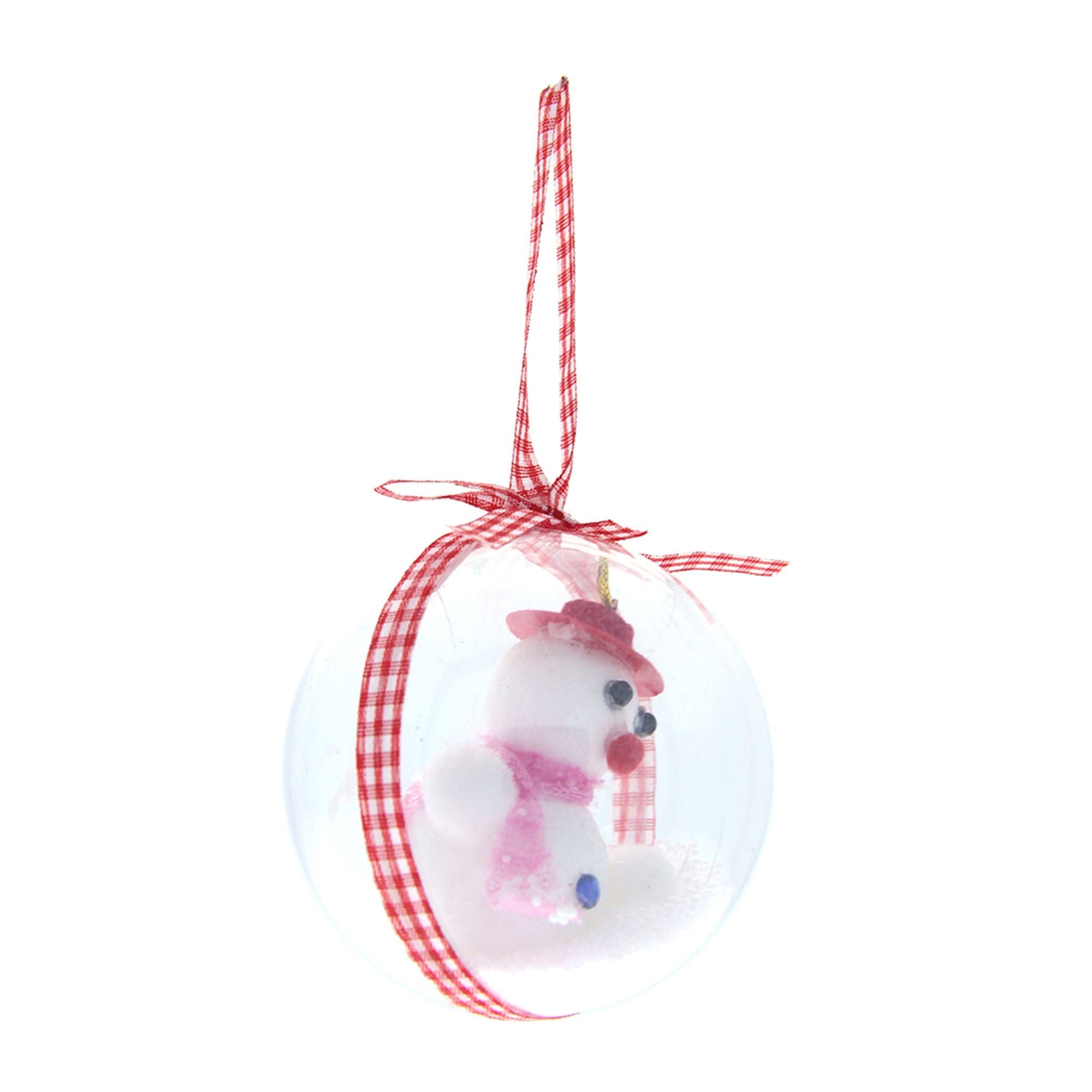 Christmas Decoration - Transparent Ball With Snownman, 7.5Cm, 1Pc