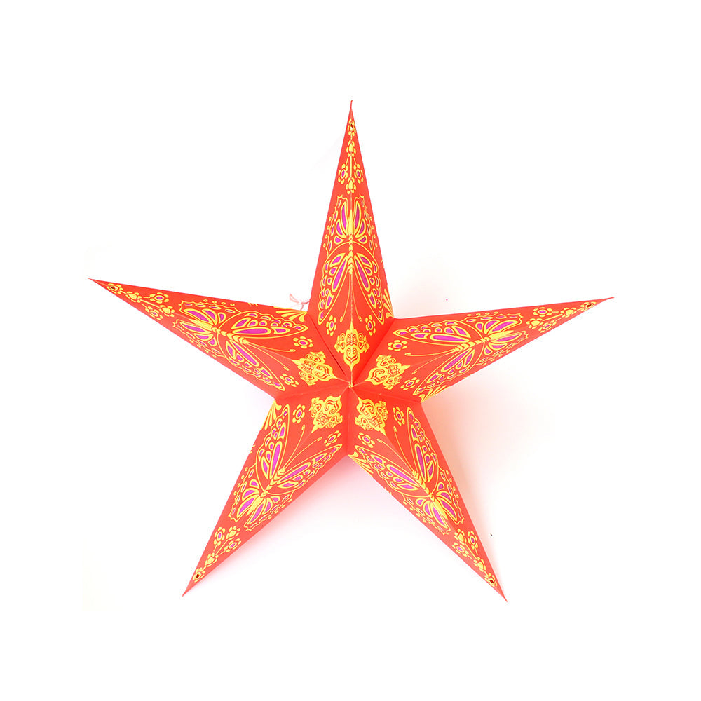 Decorative Paper Hanging Star 60cm - Butterflies, Red & Yellow, 1Pc