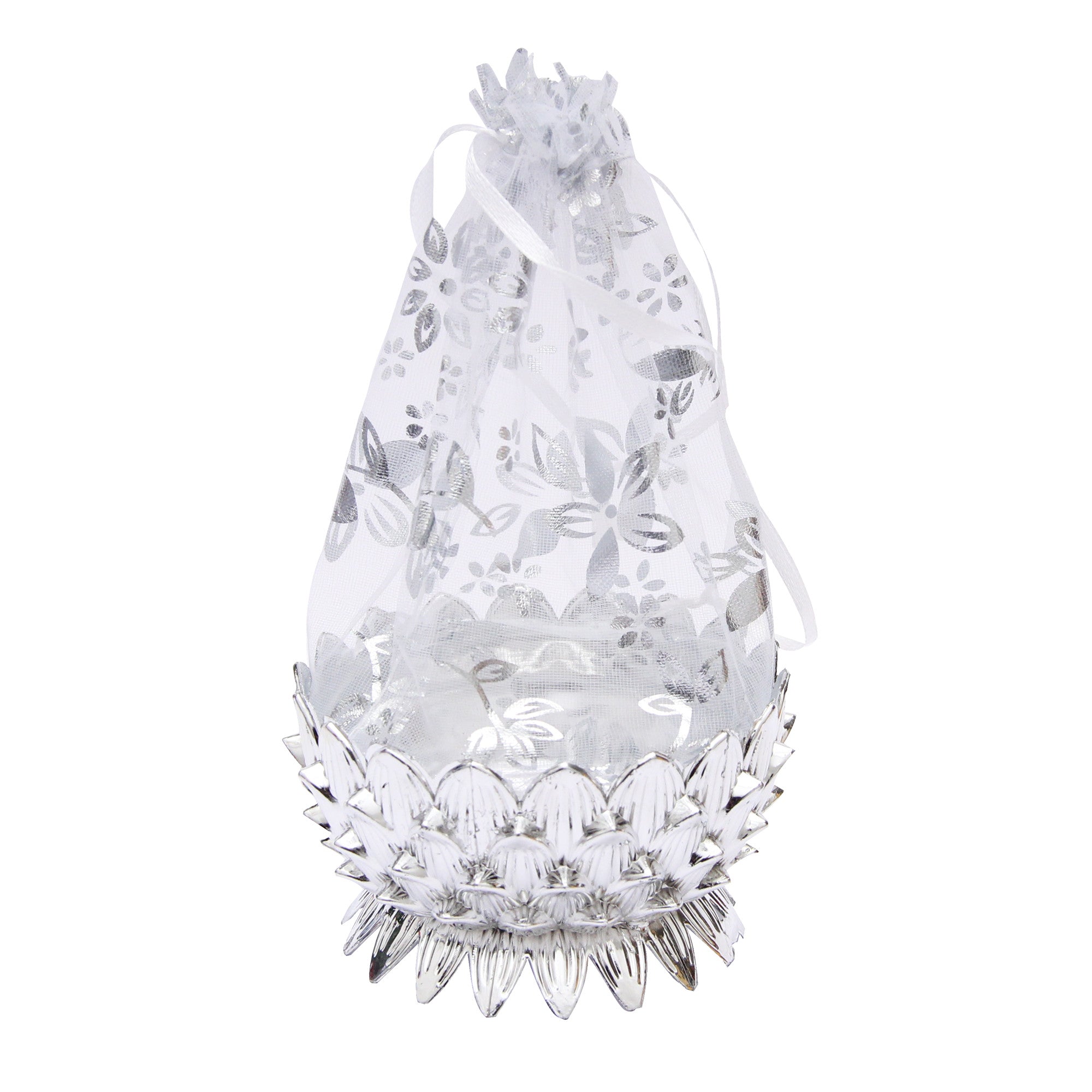 Organza Gift Bag- Lotus, Silver, 1Pc