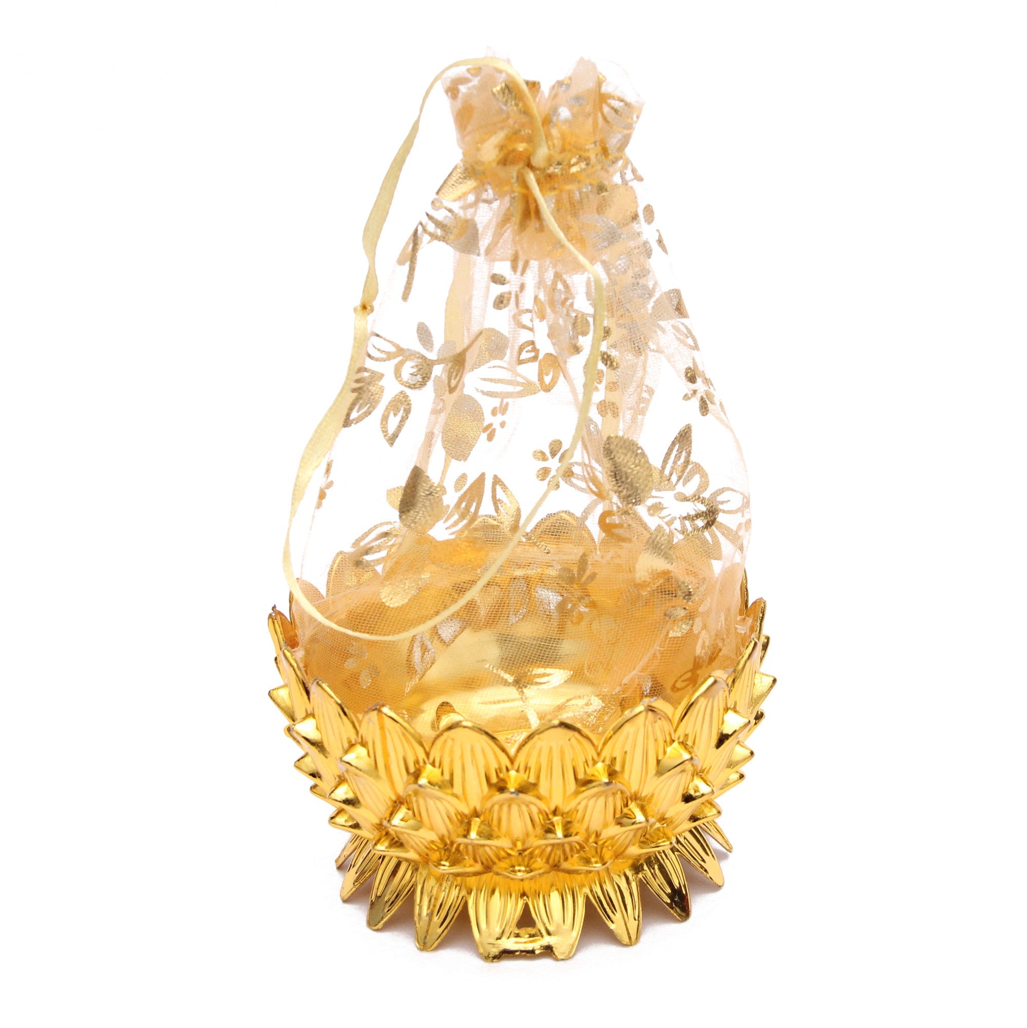 Organza Gift Bag- Lotus, Gold, 1Pc
