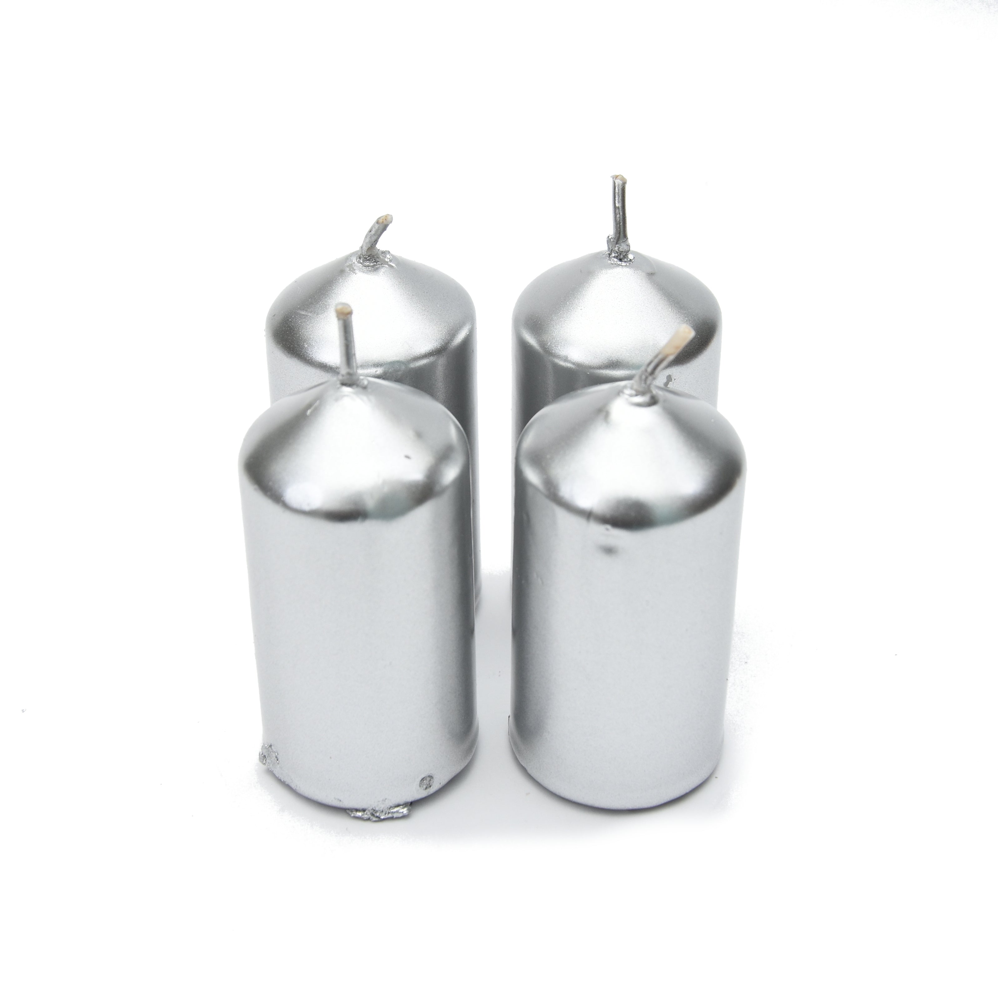 Pillar Candle - Silver, 3.8X7Cm, 4 In 1Set