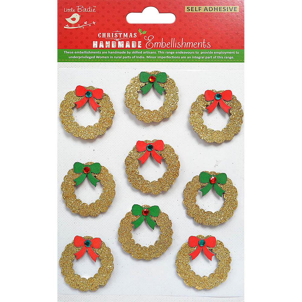 Christmas Glitter Stickers - Wreath, 9Pc