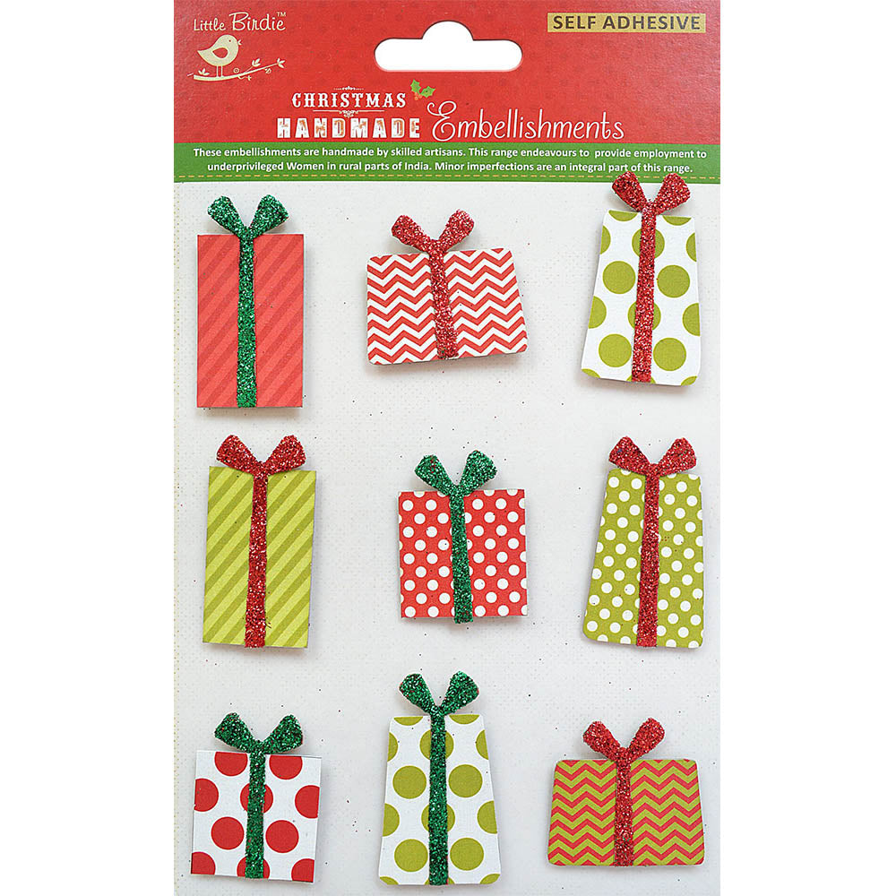 Glitter Christmas Stickers -  Festive Gifts, 9Pc
