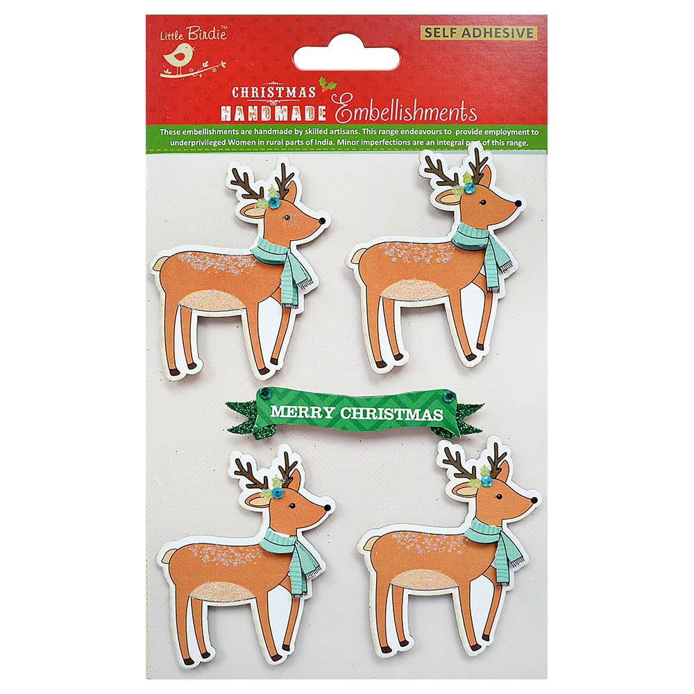Christmas Stickers - Crystal Reindeers, 5Pc