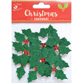 Christmas Stickers - Holly Jolly, Green Glitter Holly, 12Pc