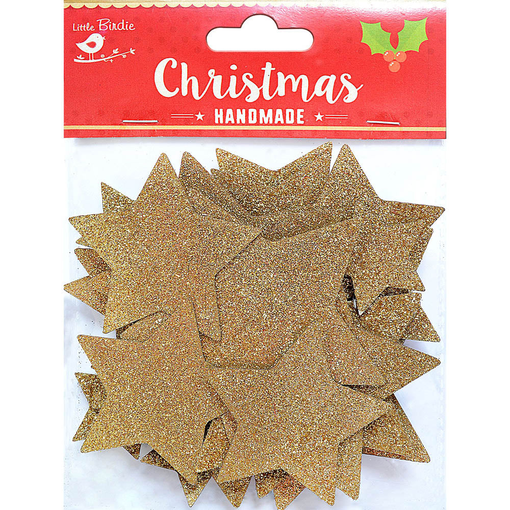Christmas Glitter Stars - Gold, 24Pc
