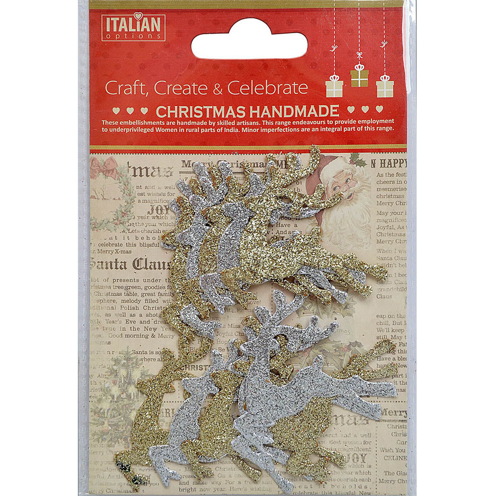 Christmas Glitter Reindeer Stickers- Silver & Gold, 12Pc