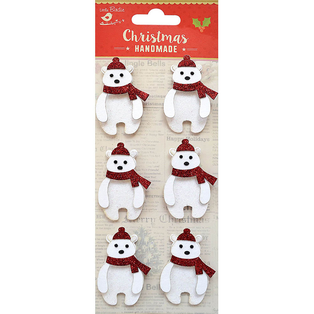 Christmas Glitter Stickers - Polar Bear, 6Pc