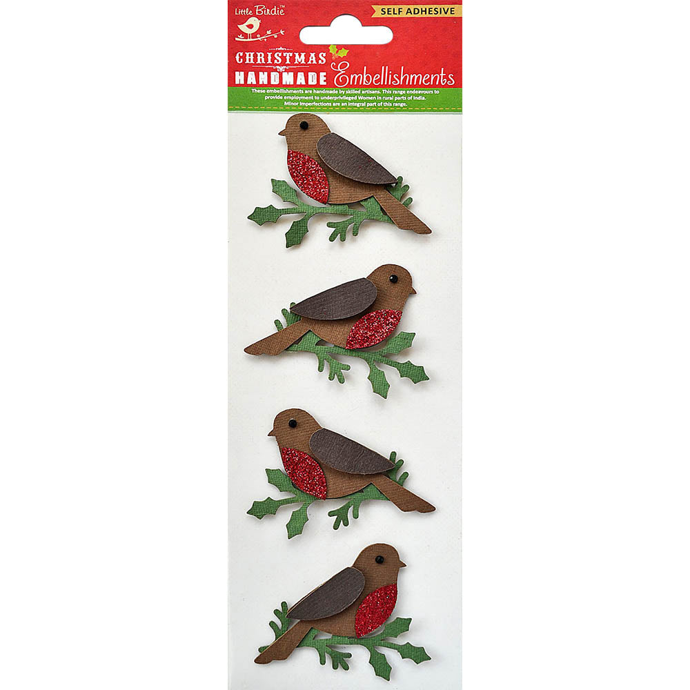 Christmas Glitter Stickers - Robin, 4Pc