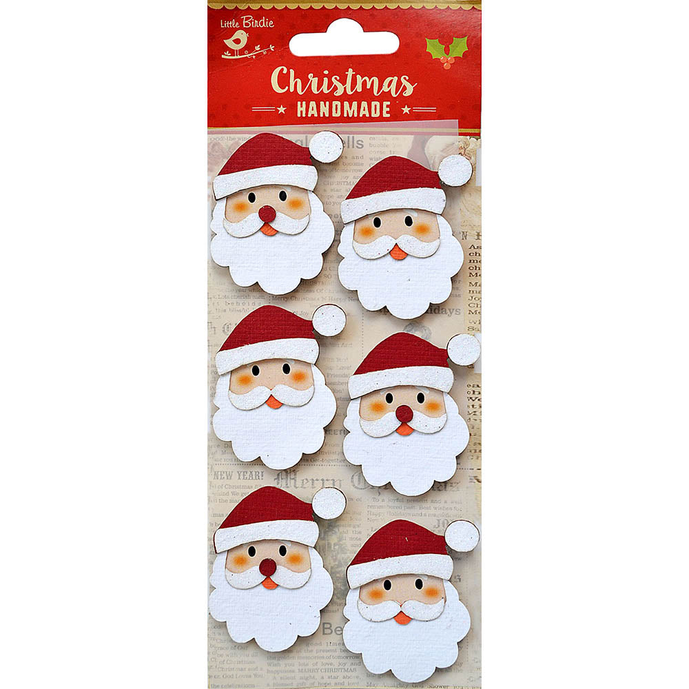 Christmas Glitter Stickers - Santa, 6Pc