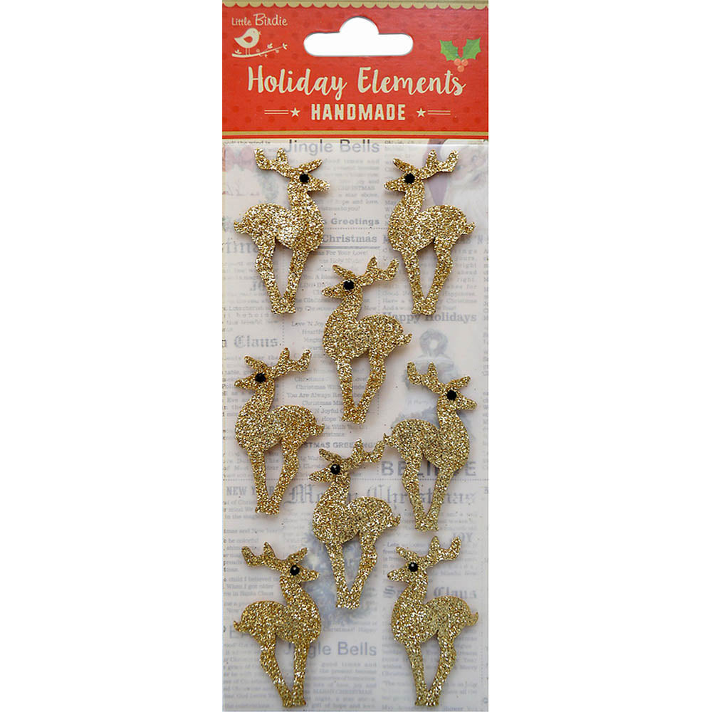 Christmas Glitter 3D Stickers - Reindeer, 8Pc