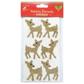 Christmas Self Adhesive Glitter Sticker - Reindeer, Gold, 6Pc