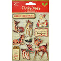Vintage Christmas Stickers - Reindeer, 10Pc
