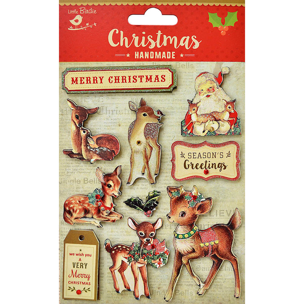Vintage Christmas Stickers - Reindeer, 10Pc