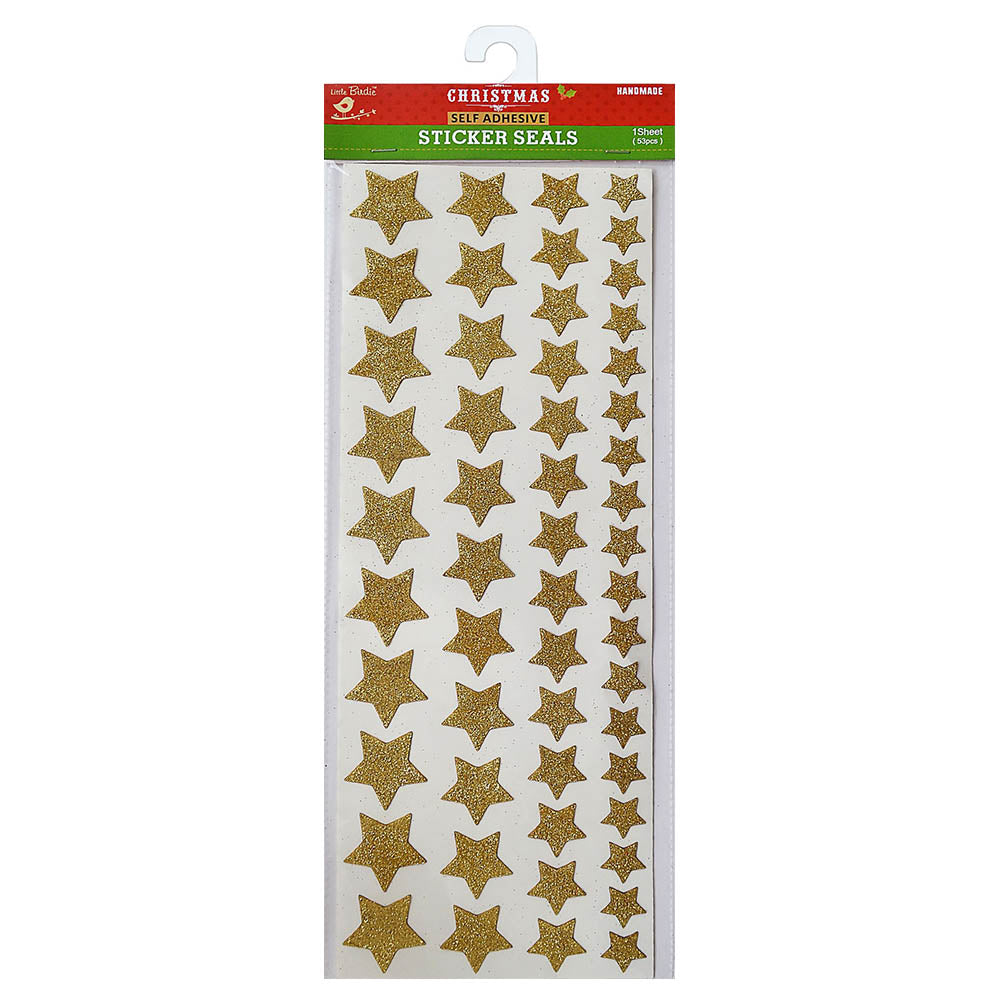 Self Adhesive Sticker Sheet -Stars,  Gold, 53Pc