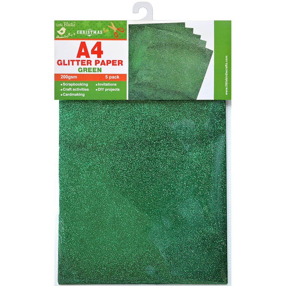 Handmade Glitter Sheet A4 Green 5pc