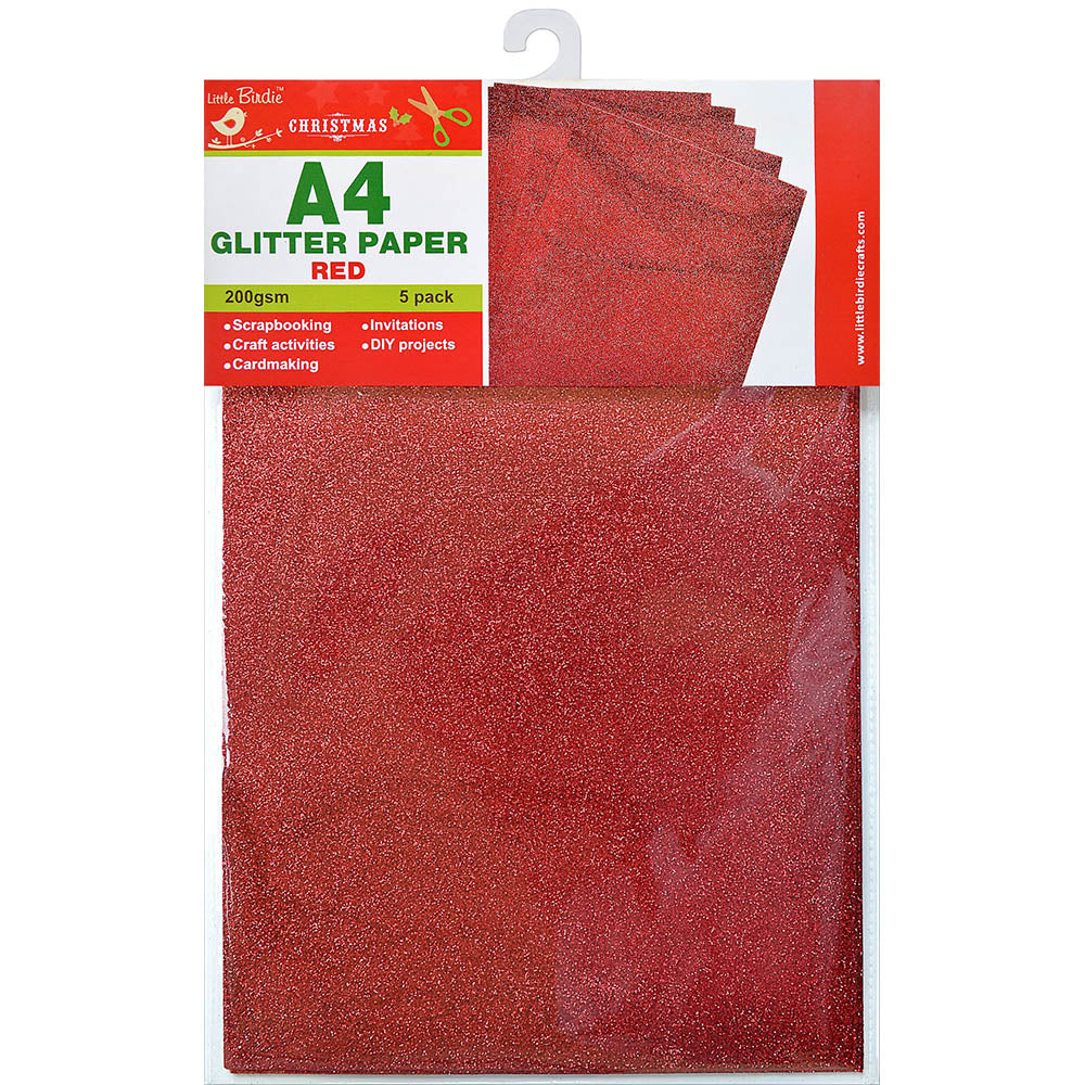 Handmade Glitter Sheet A4 - Red, 5Pc