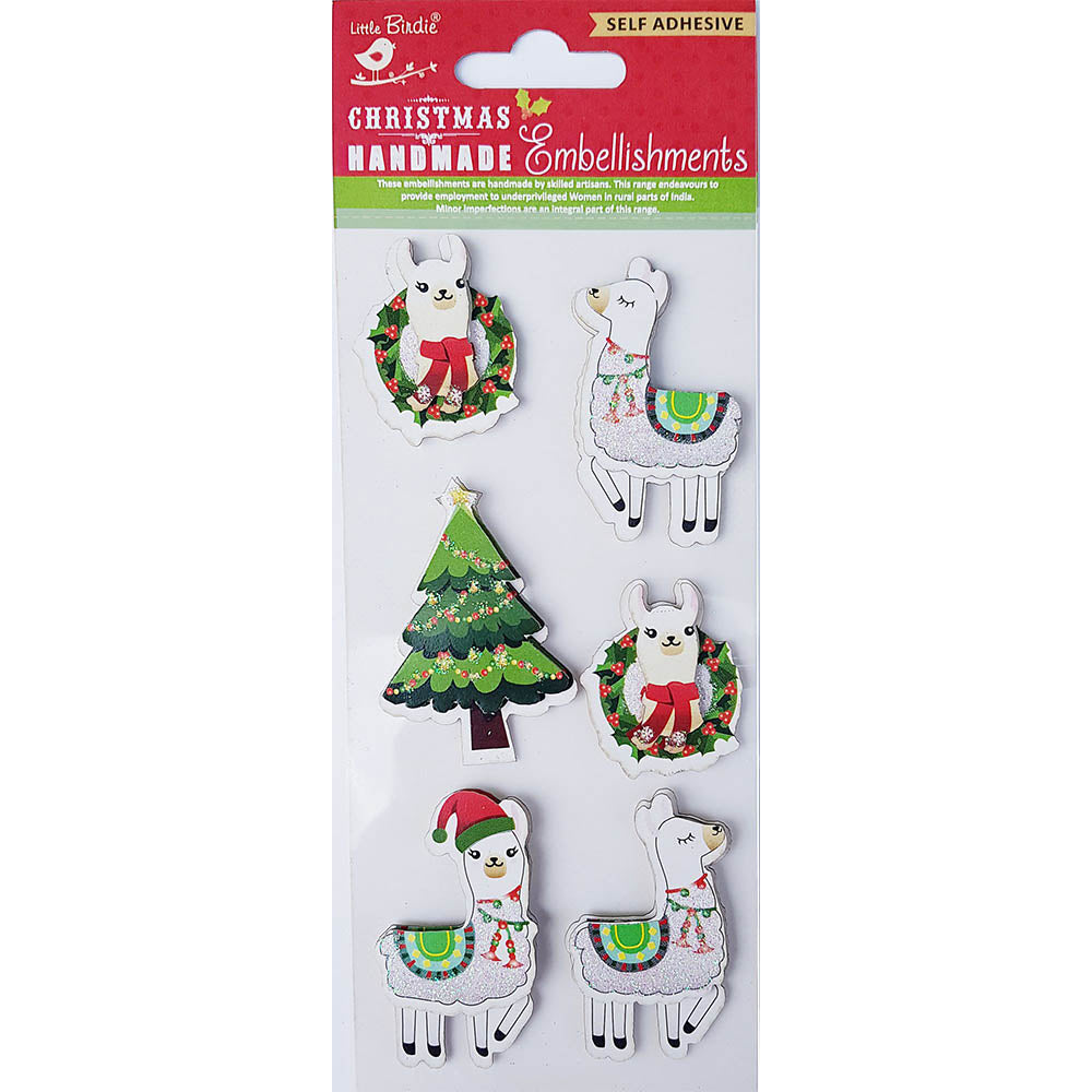 Christmas Glitter Stickers - Sparkle Llama, 6Pc