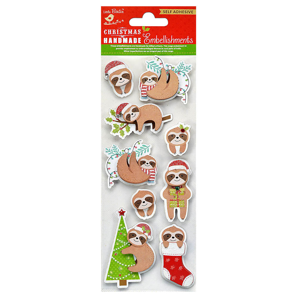 Christmas Glitter Stickers - Sloth, 9Pc