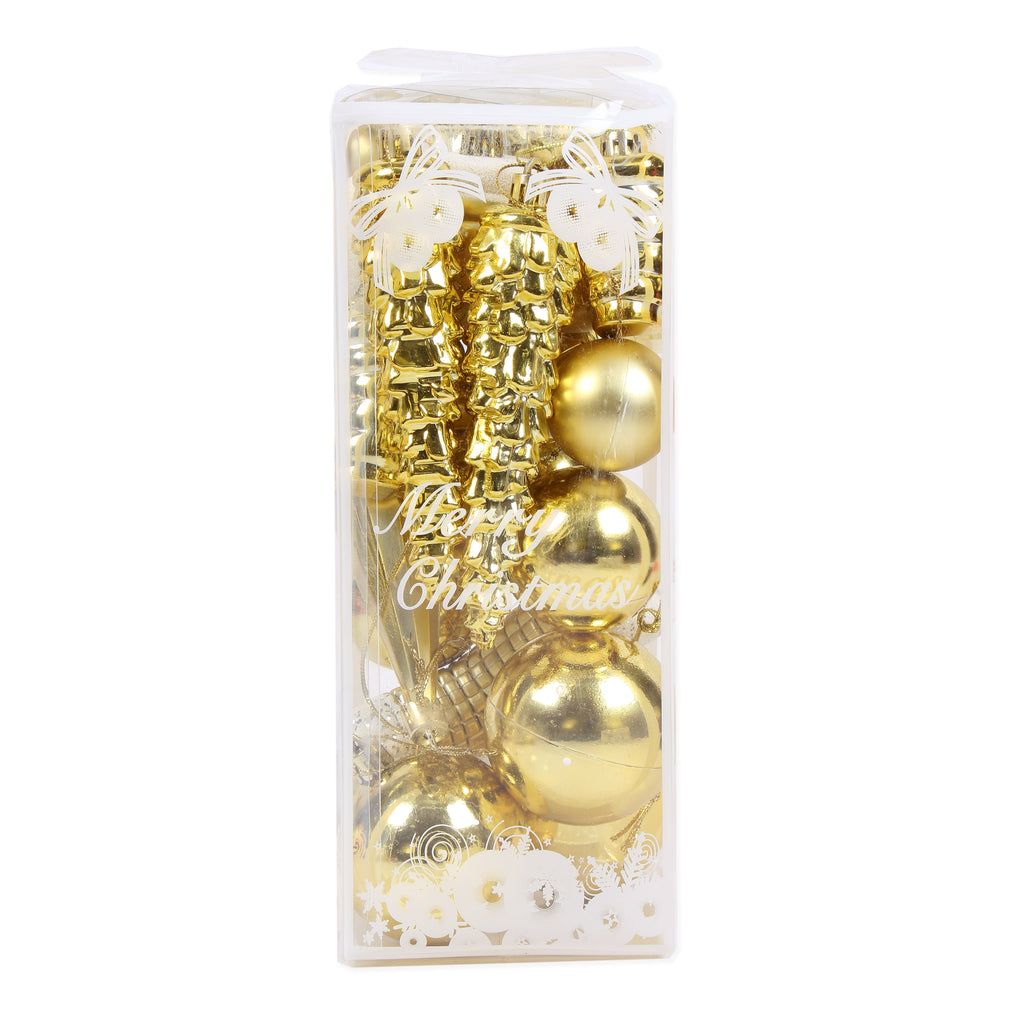 Christmas Tree Decoration Baubles, Stocking & Tree Mix Gold Acetate Box