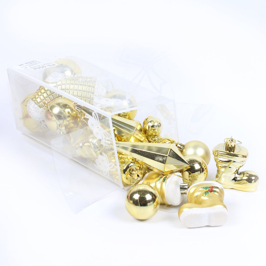 Christmas Tree Decoration Baubles, Stocking & Tree Mix Gold Acetate Box