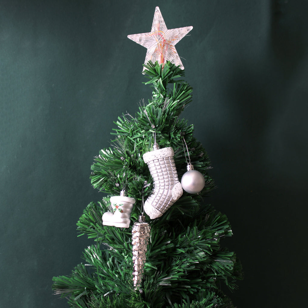 Christmas Tree Decoration Baubles, Stocking & Tree Mix Silver Acetate Box