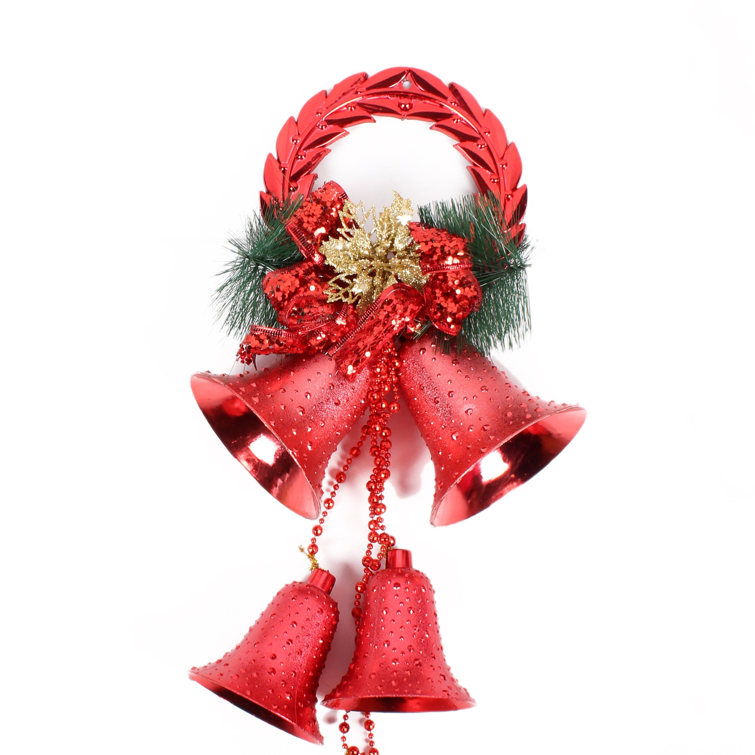 Christmas Hanging Ornaments Doted Bells Wreath With Grass And Bow