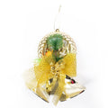 Christmas Hanging Ornaments Bells Wreath With Net Bow Gold 2pc
