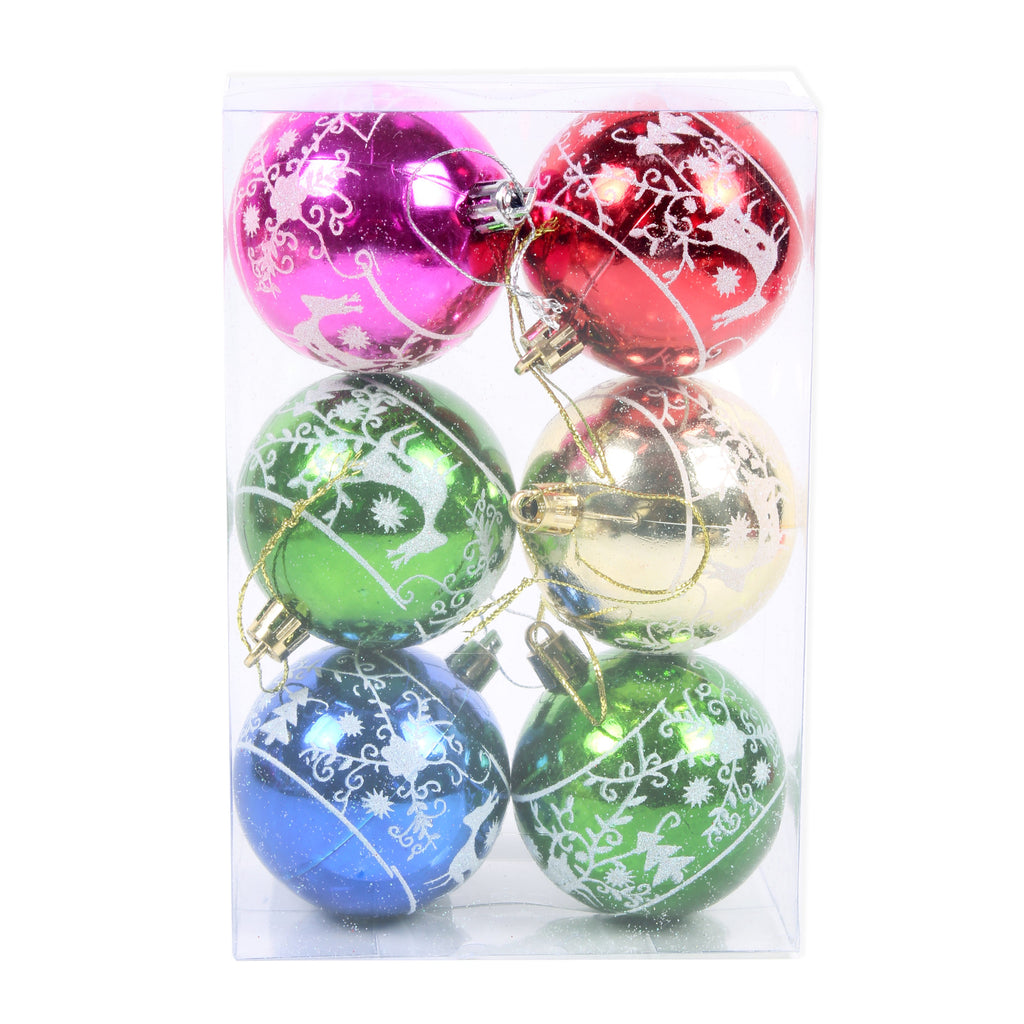 Christmas Tree Hanging Decoration Baubles With Printed 6cm Ass Colour 17.5 X 11.5 X 6cm 6pc Acetate