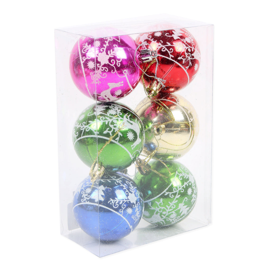 Christmas Tree Hanging Decoration Baubles With Printed 6cm Ass Colour 17.5 X 11.5 X 6cm 6pc Acetate
