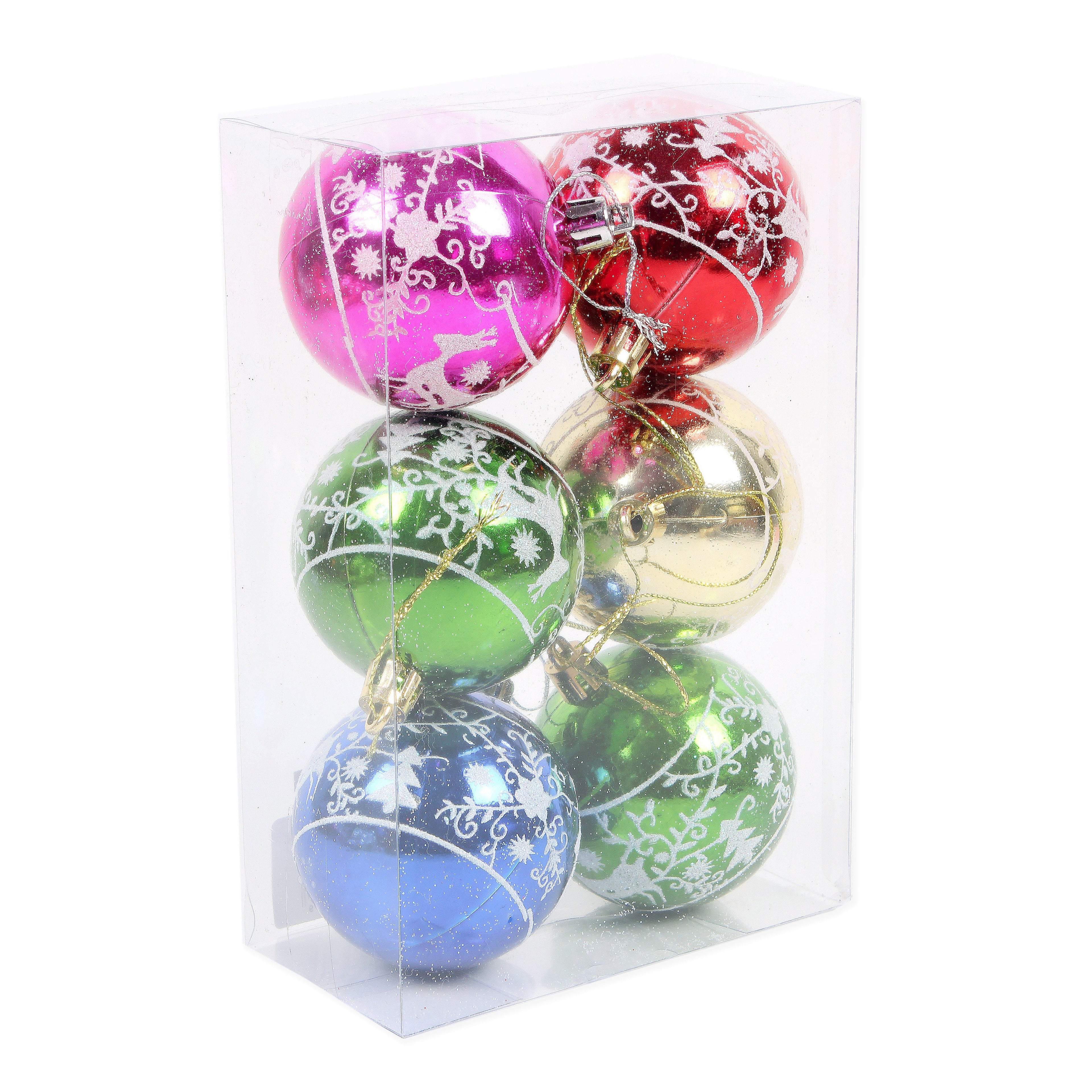 Christmas Tree Hanging Decoration Baubles With Printed 6cm Ass Colour 17.5 X 11.5 X 6cm 6pc Acetate