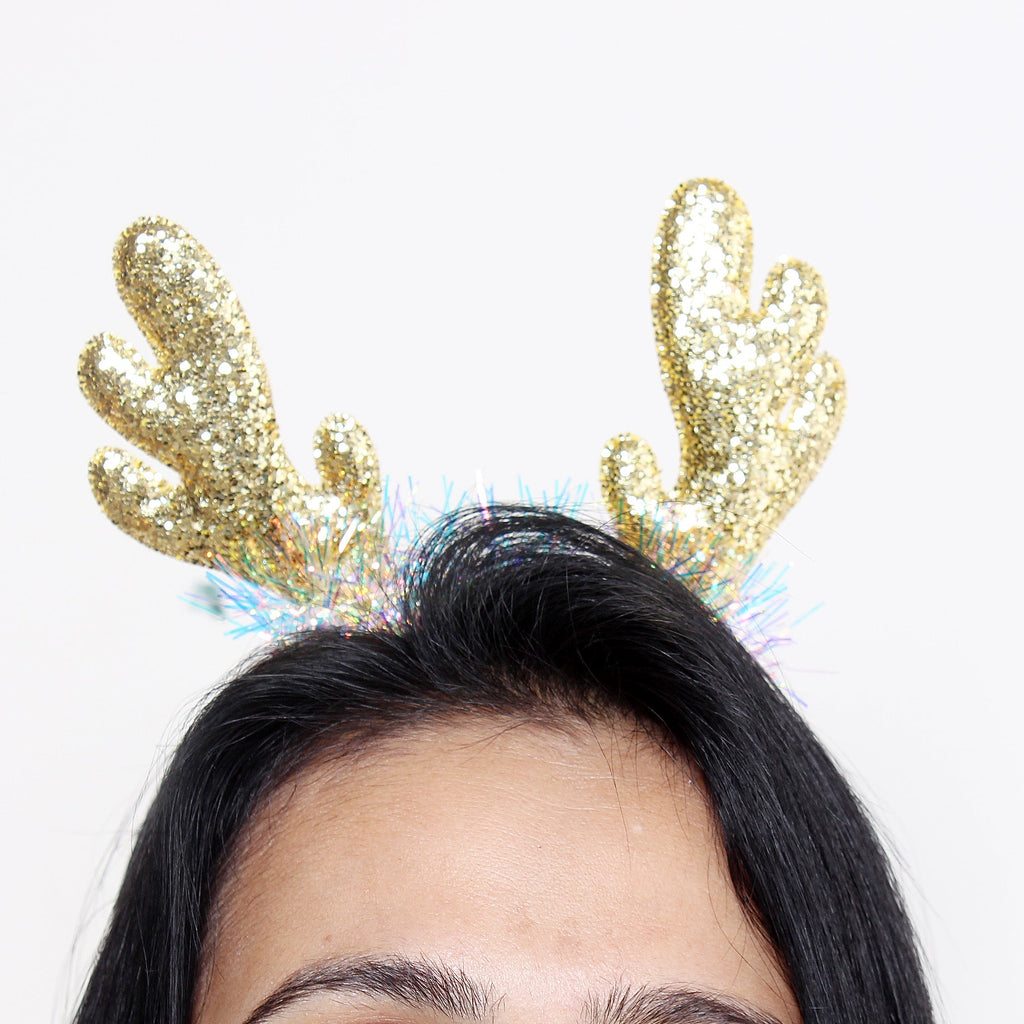 Christmas Hairband Reindeer Glitter With Tinsel Assorted Colour 1pc IB