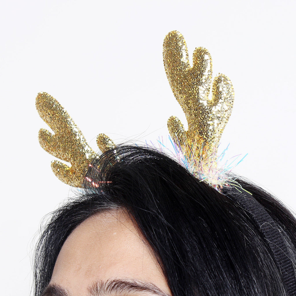 Christmas Hairband Reindeer Glitter With Tinsel Assorted Colour 1pc IB