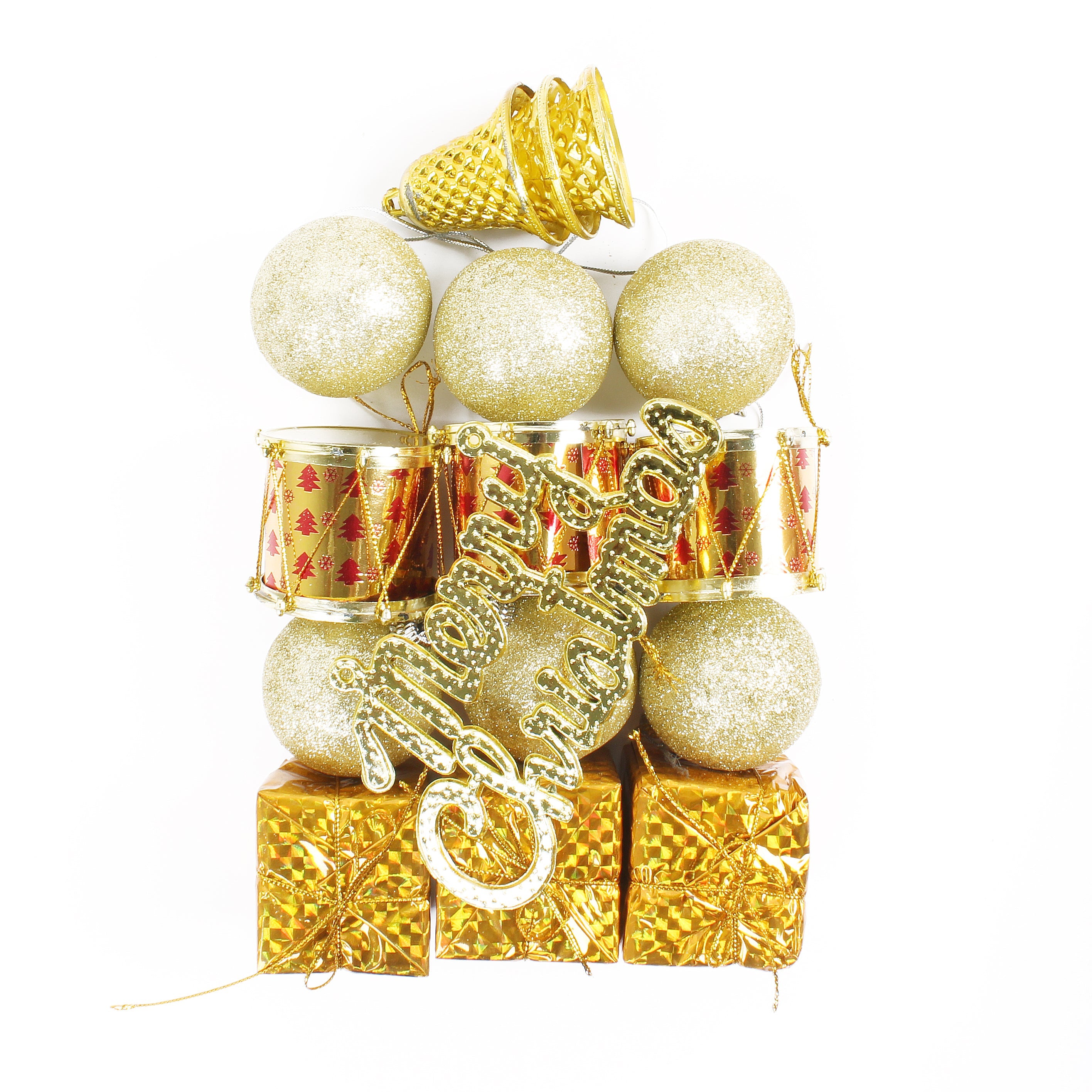 Christmas Tree Hanging Decoration Drum/Baubles/Present And Bells 1Pack 16 pcs