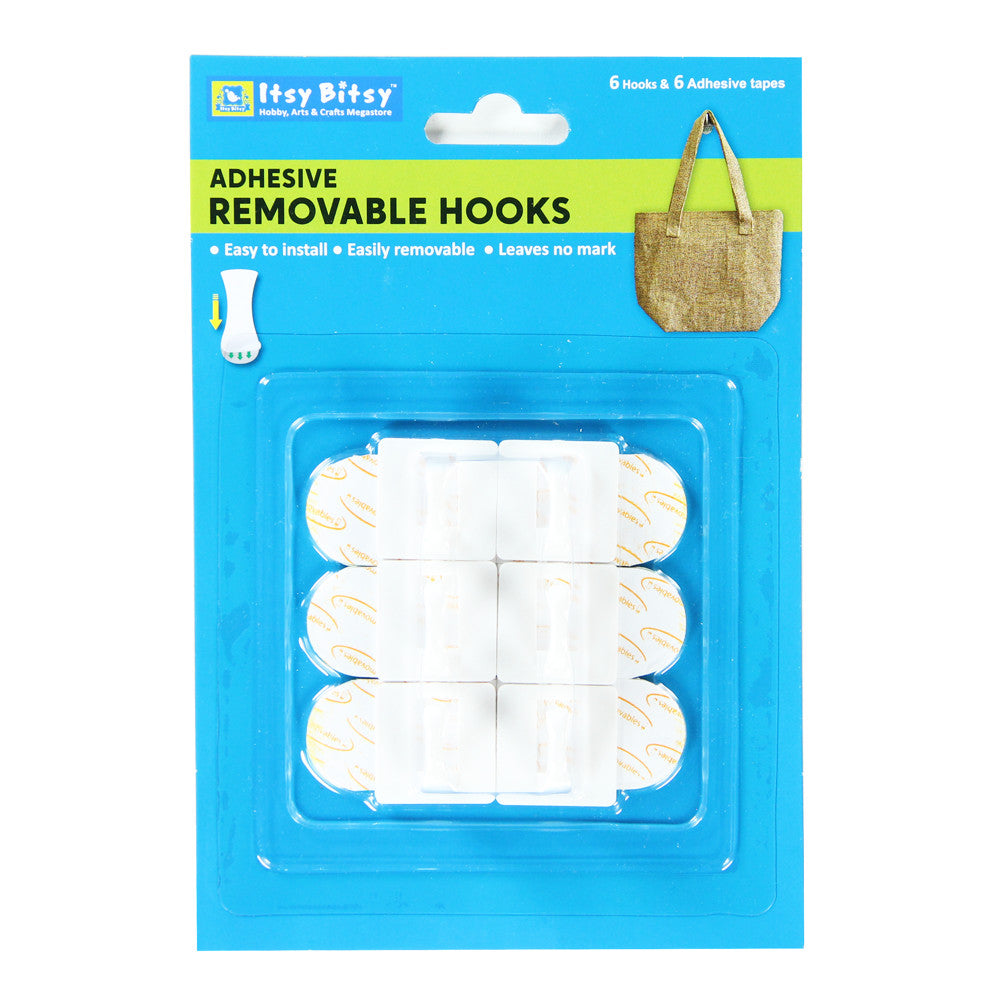 Adhesive Removable Hooks - 6 Hooks & 6 Adhesive Tapes, 1 Pack