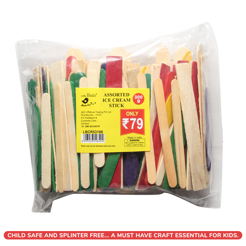 Ice Cream Sticks Assorted Size & Coloured - 300Grm