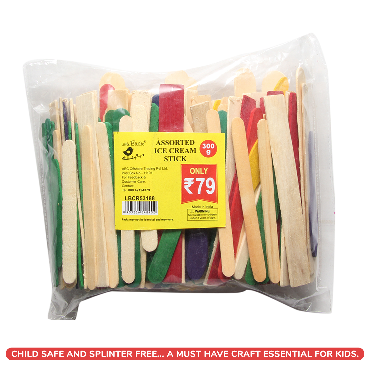 Ice Cream Sticks Assorted Size & Coloured - 300Grm