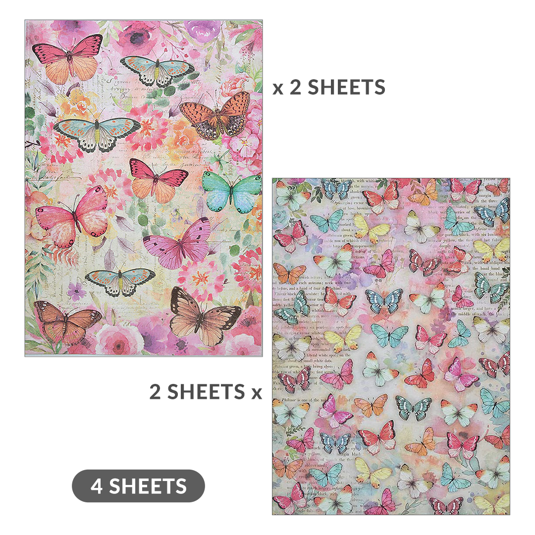 Decoupage Paper A4 Butterfly Flight/ Graceful Butterflies 4 Sheets Lb