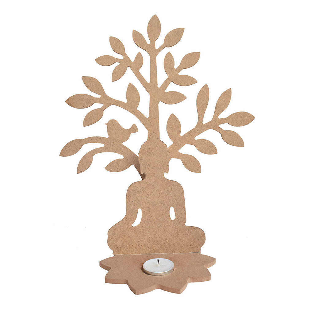 MDF 5.5Mm Meditating Buddha Under Tree 2.9Mm T-Light Candle Holder W10.5 X H12.8 X D5Inch 1Set Lb
