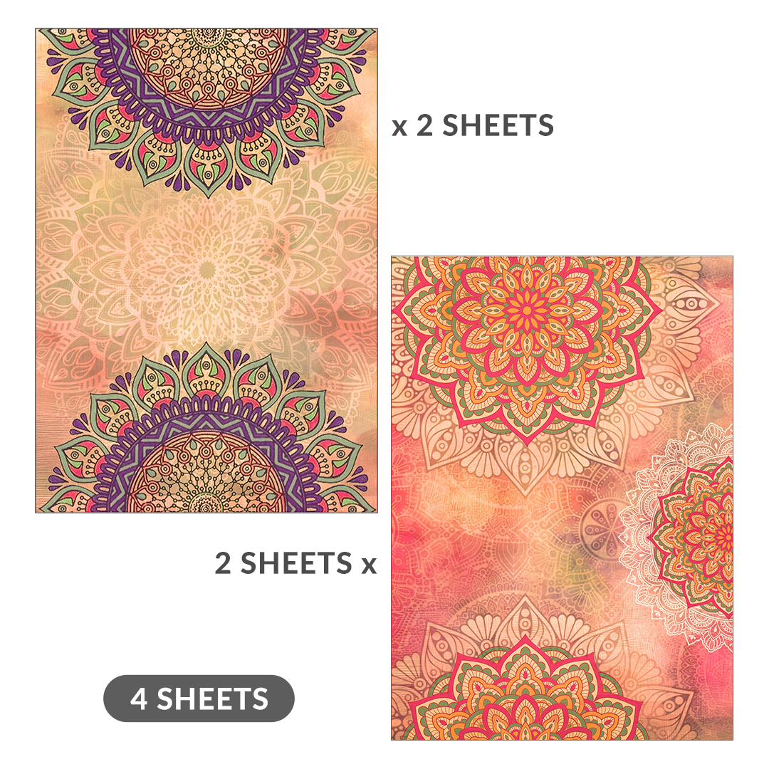 Decoupage Paper Floral Mandala A4 70Gsm 2 Designs 4Sheets