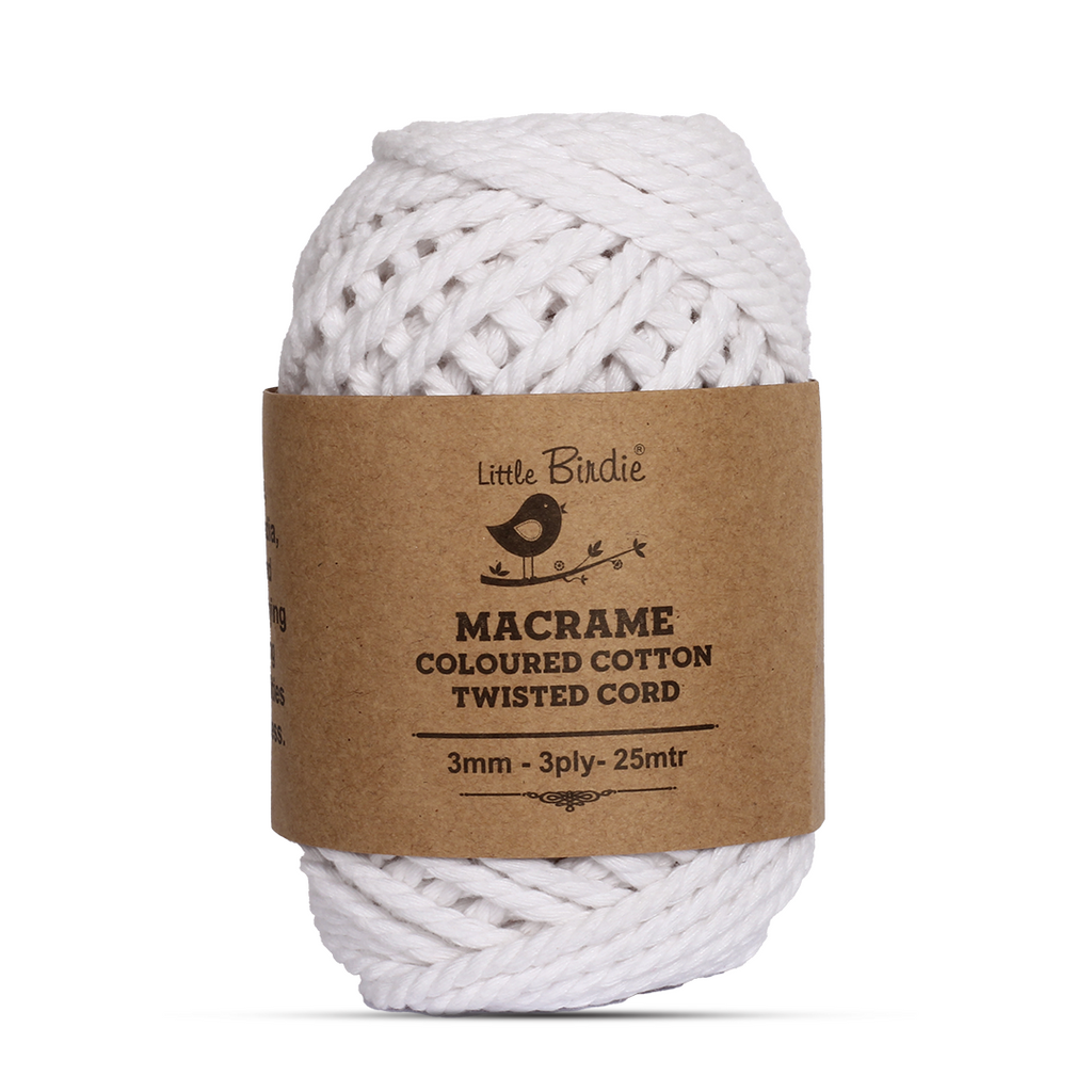 Macrame Cotton Twisted Cord - Milky White 3mm 3Ply 25Mtr 1Roll