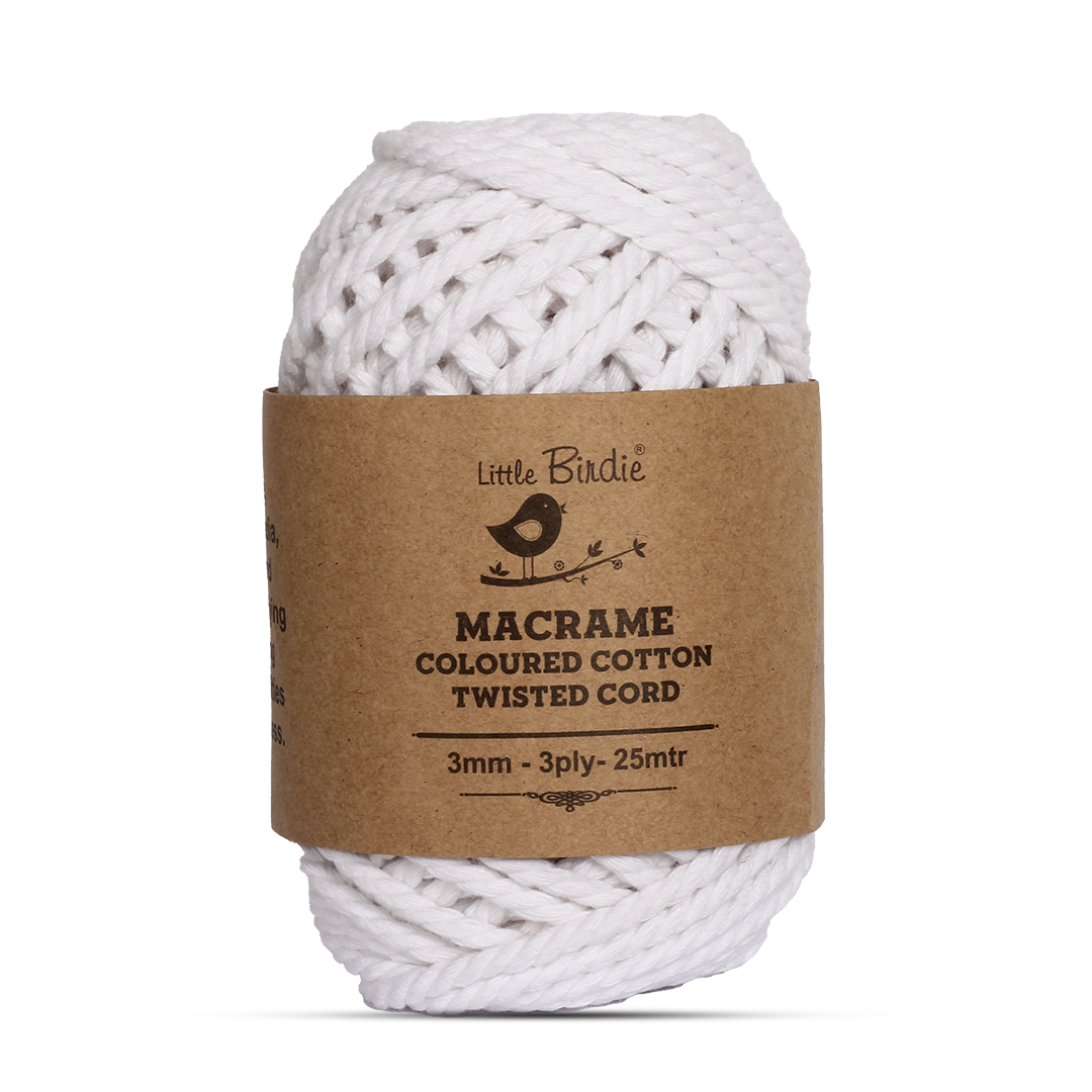 Macrame Cotton Twisted Cord - Milky White 3mm 3Ply 25Mtr 1Roll