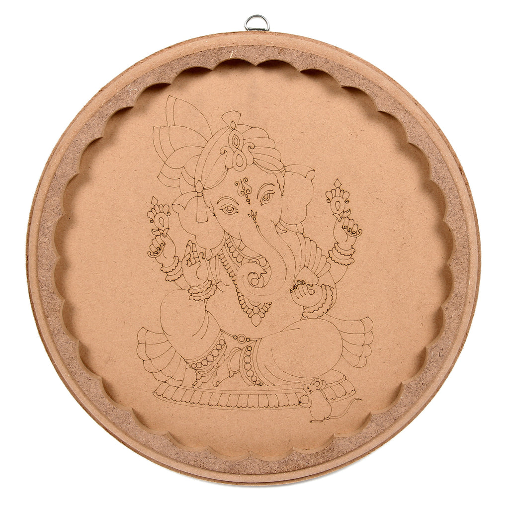 MDF Pre Marked Charming Ganesha With D Ring Hanging Hook 10Inch Dia 1Pc