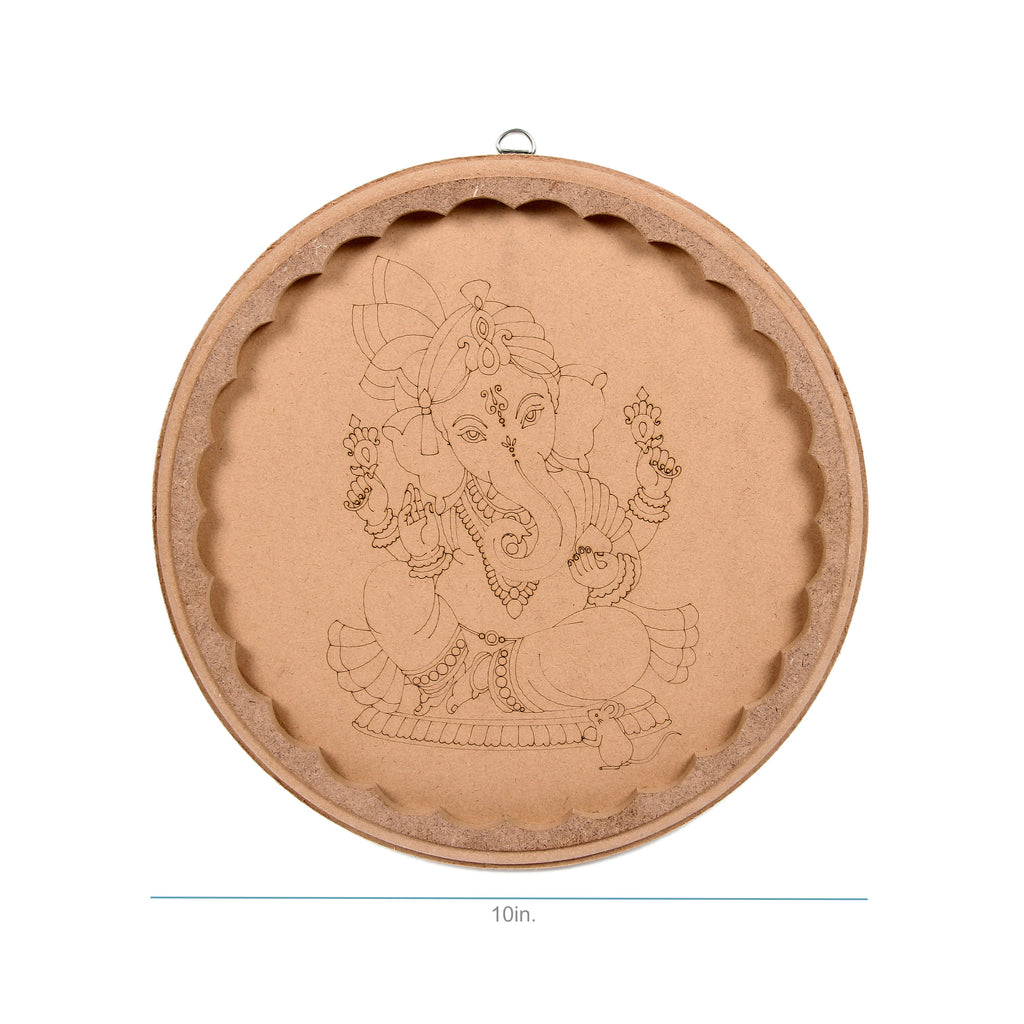MDF Pre Marked Charming Ganesha With D Ring Hanging Hook 10Inch Dia 1Pc