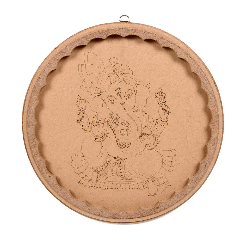 MDF Pre Marked Charming Ganesha With D Ring Hanging Hook 8Inch Dia 1Pc
