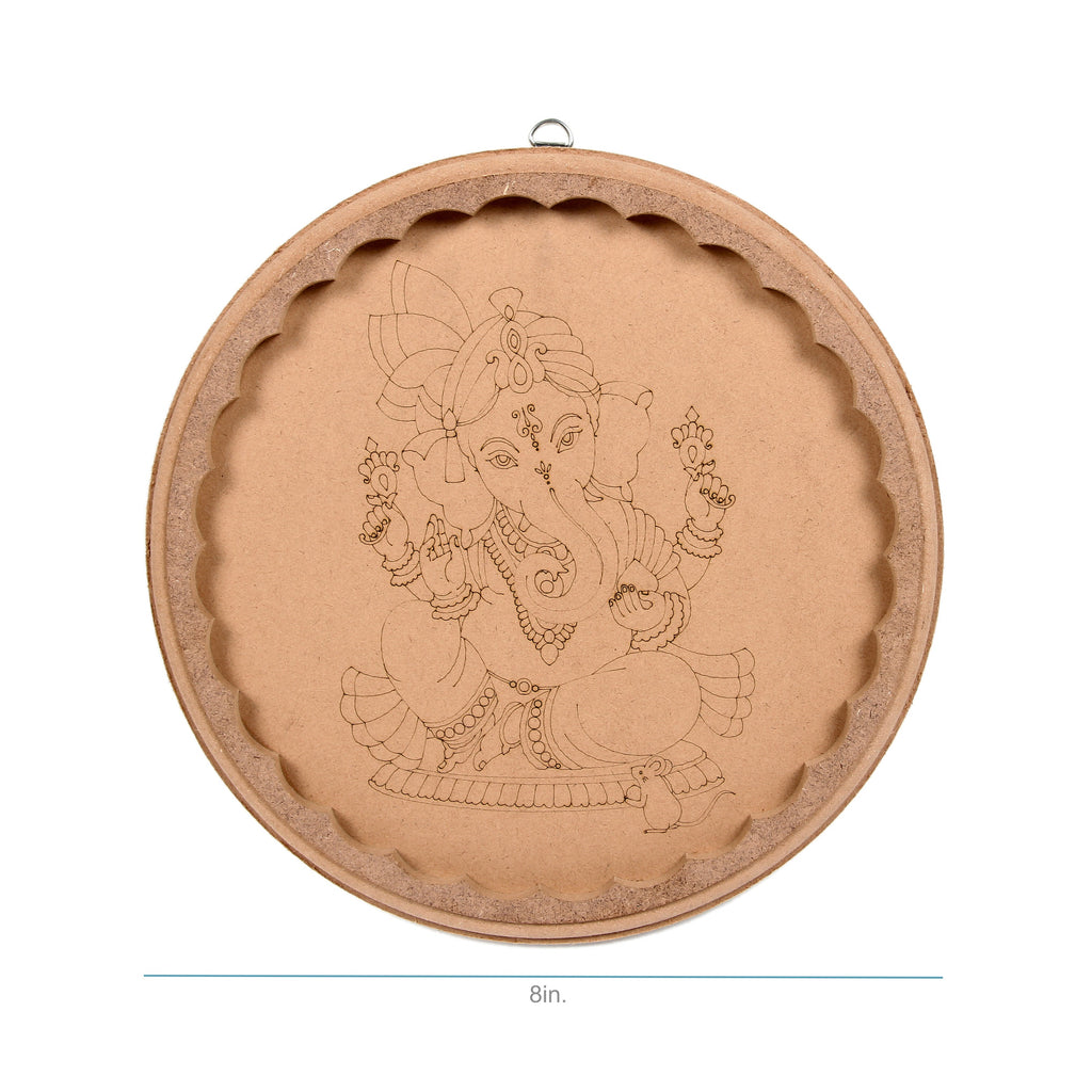 MDF Pre Marked Charming Ganesha With D Ring Hanging Hook 8Inch Dia 1Pc