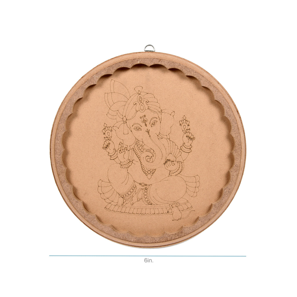 MDF Pre Marked Charming Ganesha With D Ring Hanging Hook 6Inch Dia 1Pc