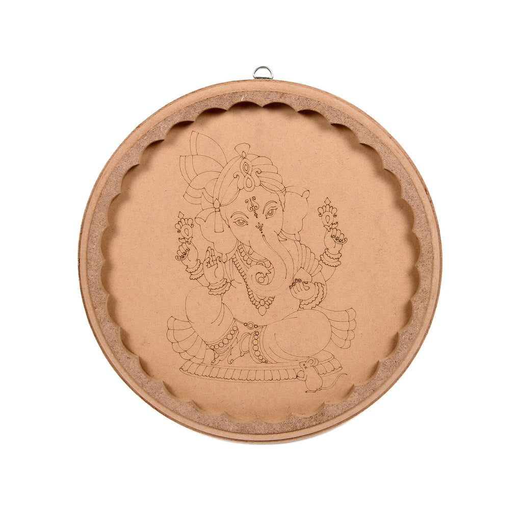 MDF Pre Marked Charming Ganesha With D Ring Hanging Hook 6Inch Dia 1Pc